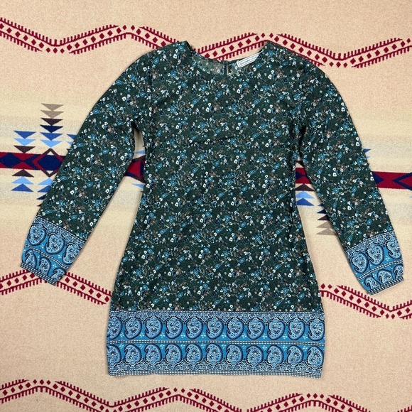 ABERCROMBIE & FITCH Mini Dress Floral Paisley Green Blue Womens S - Picture 1 of 12